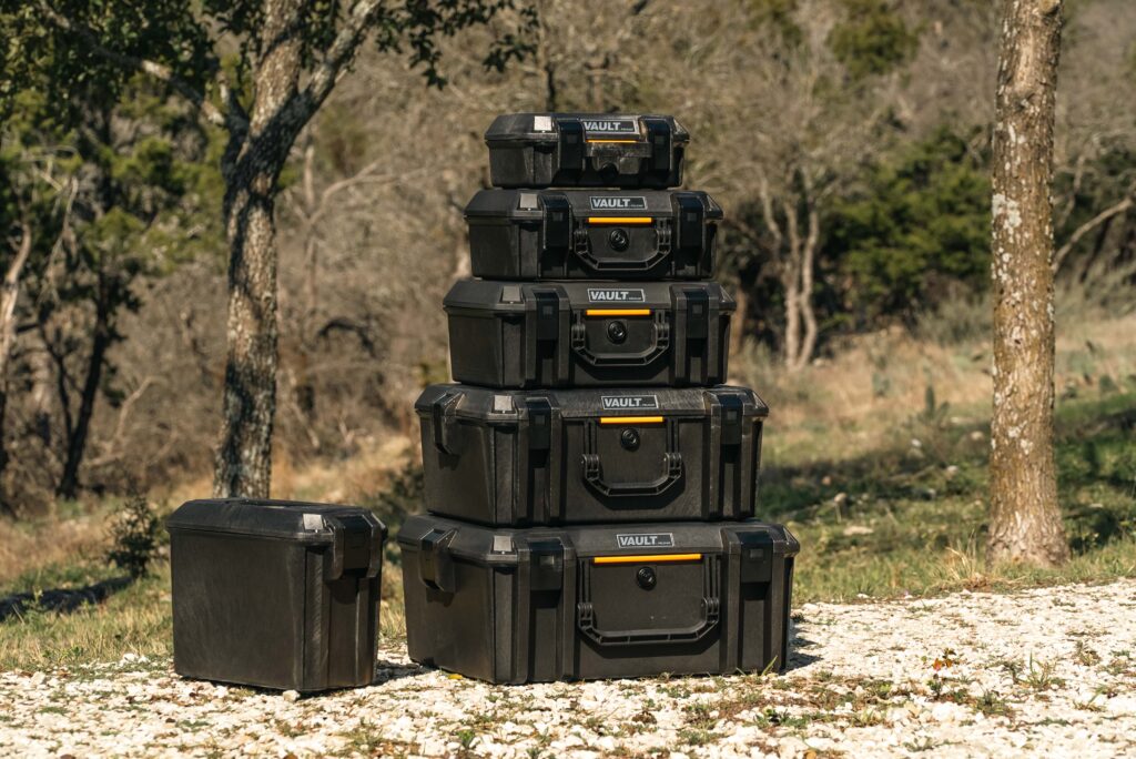 cascading stack of pelican cases