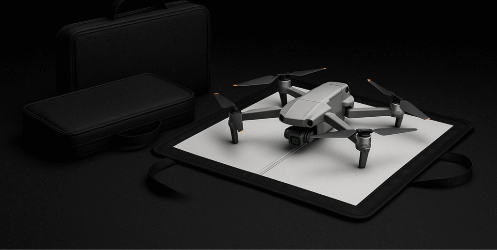 drone sitting on open reflective folding case